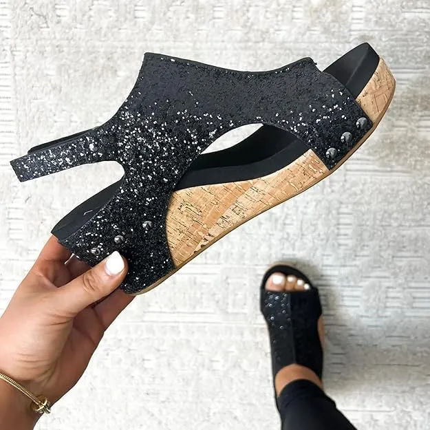 Wedge Sandals for Women Dressy Summer,Womens Espadrilles Platform Wedges Mid Heel Leather Sandals Buckle Open Toe Ankle Strap Comfortable Casual Summer Shoes