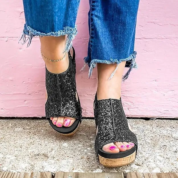 Wedge Sandals for Women Dressy Summer,Womens Espadrilles Platform Wedges Mid Heel Leather Sandals Buckle Open Toe Ankle Strap Comfortable Casual Summer Shoes