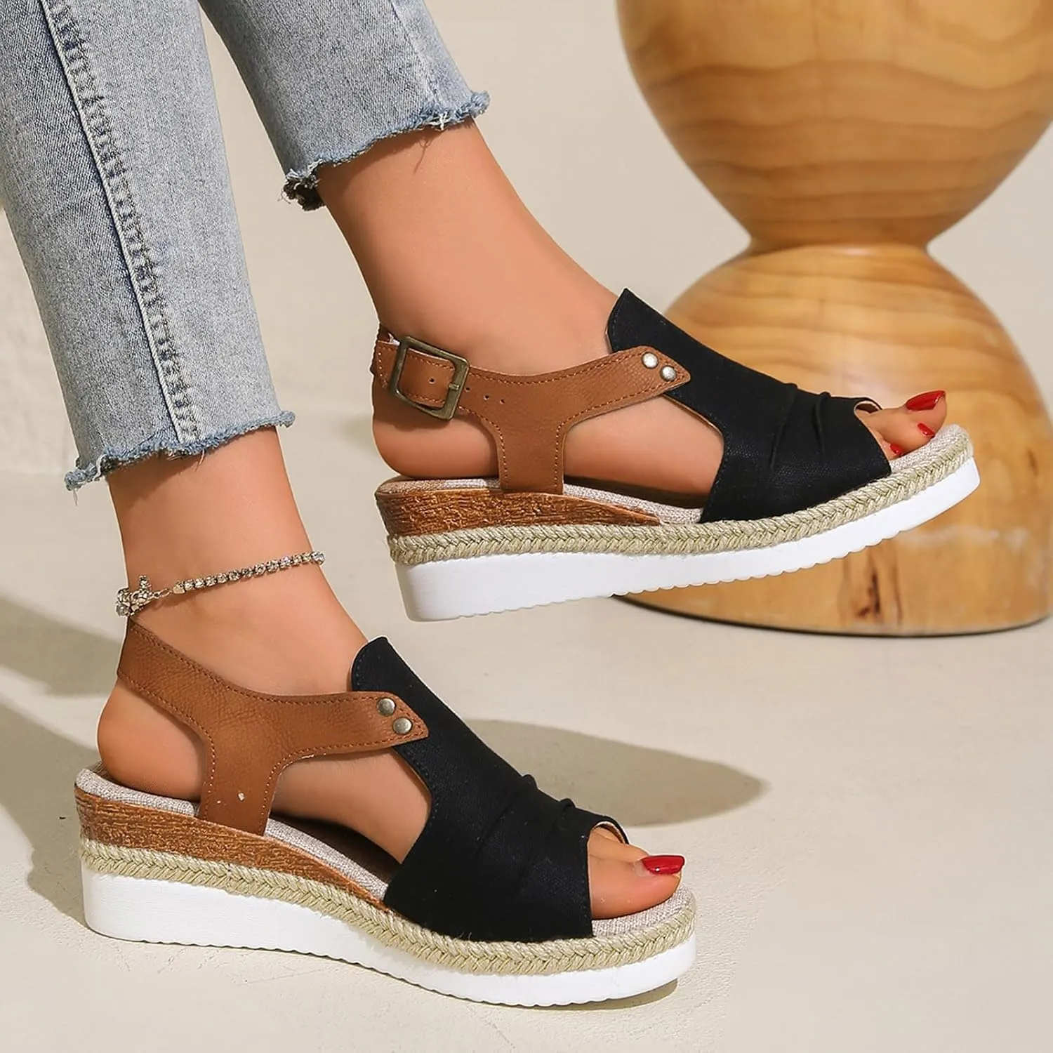 Wedge Sandals for Women Espadrilles Dressy Orthotic Platform Sandal Open Toe Comfortable Summer Shoes with Ankle Strap