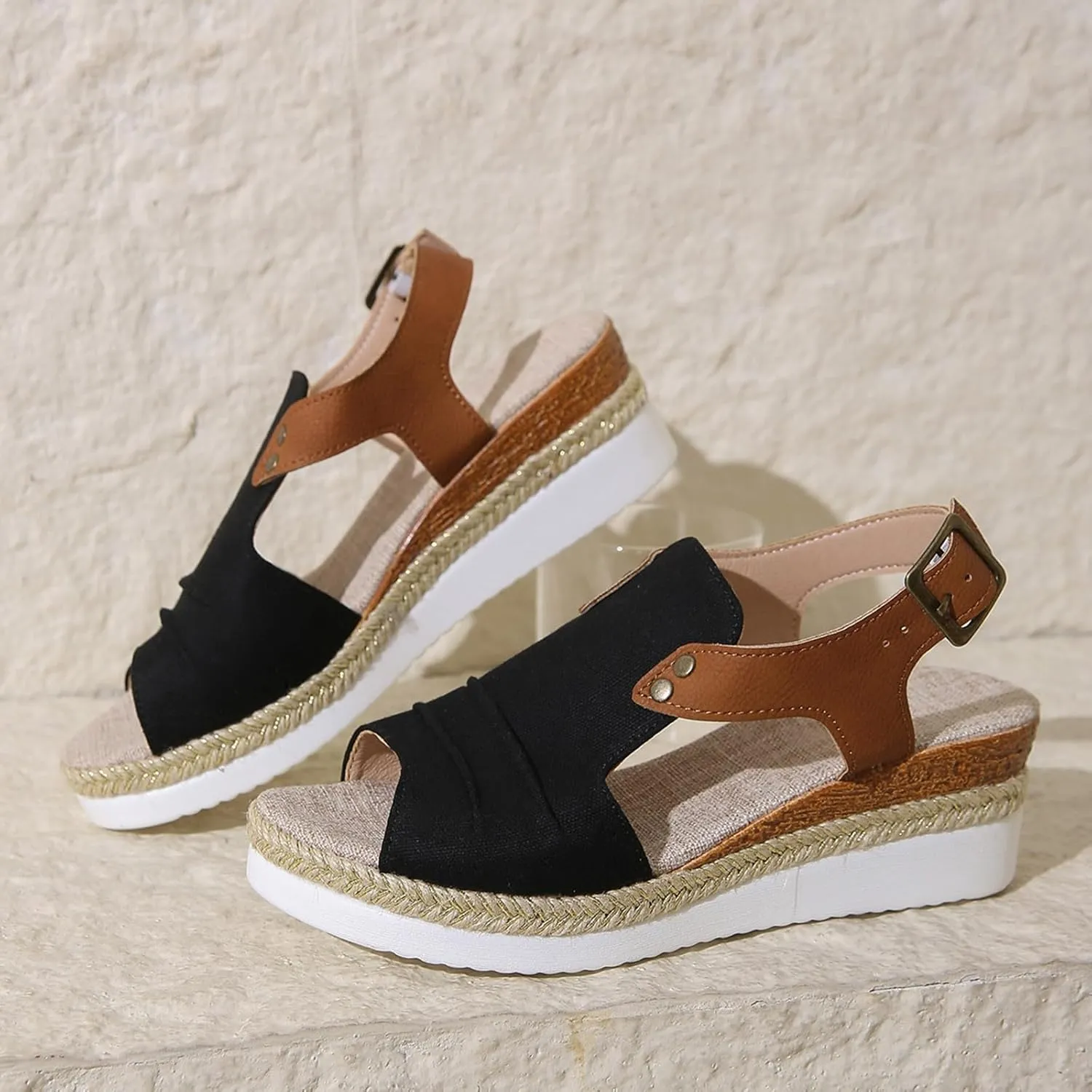 Wedge Sandals for Women Espadrilles Dressy Orthotic Platform Sandal Open Toe Comfortable Summer Shoes with Ankle Strap