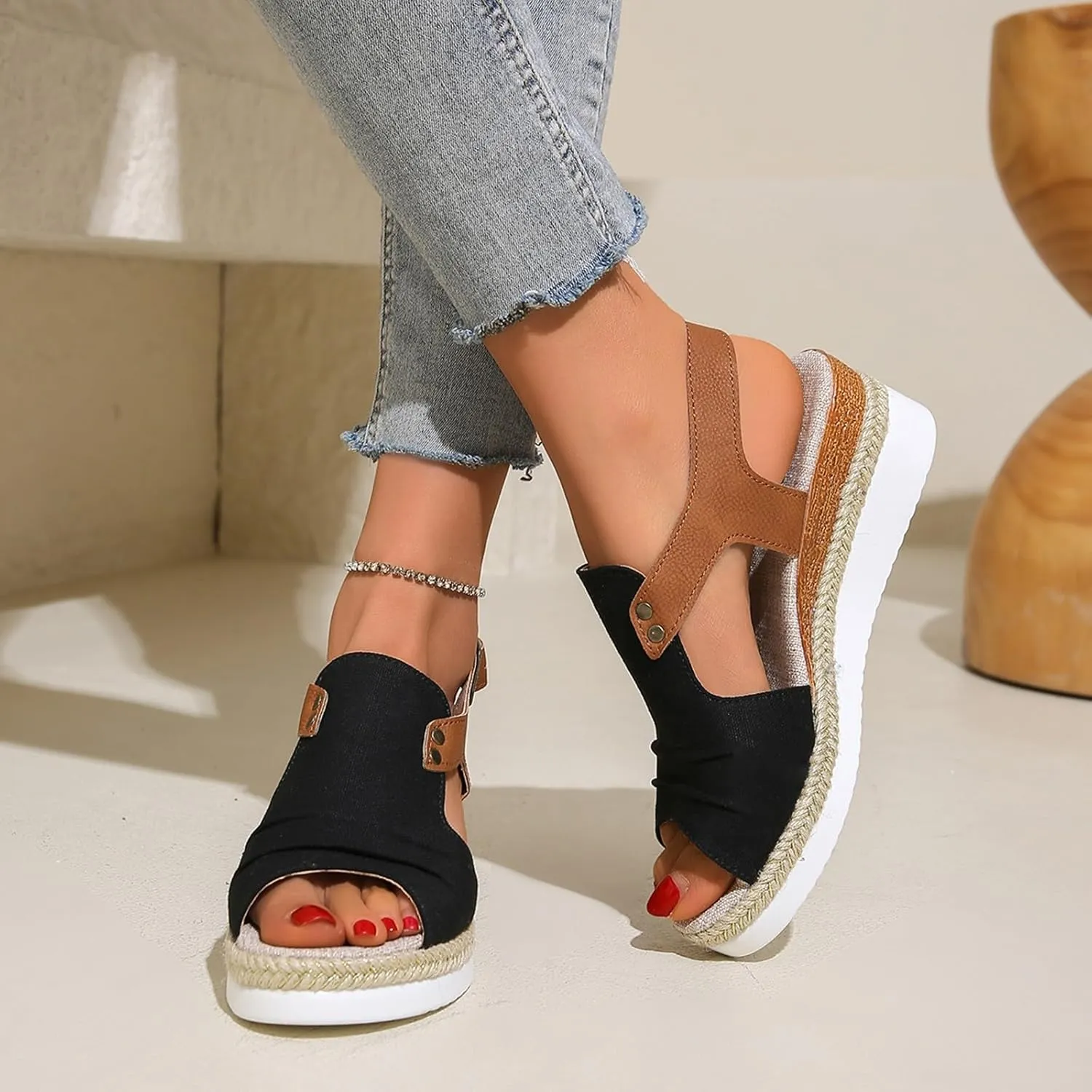 Wedge Sandals for Women Espadrilles Dressy Orthotic Platform Sandal Open Toe Comfortable Summer Shoes with Ankle Strap
