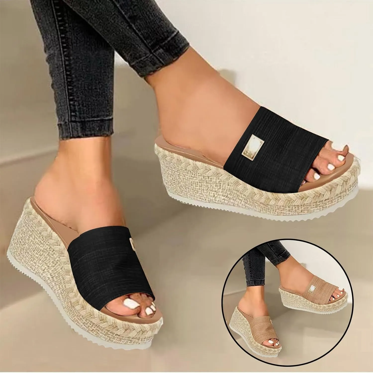 Wedge Sandals for Women Open Toe Espadrilles Platform Fashion Sandal Casual Arch Support Slip On Summer Sandals