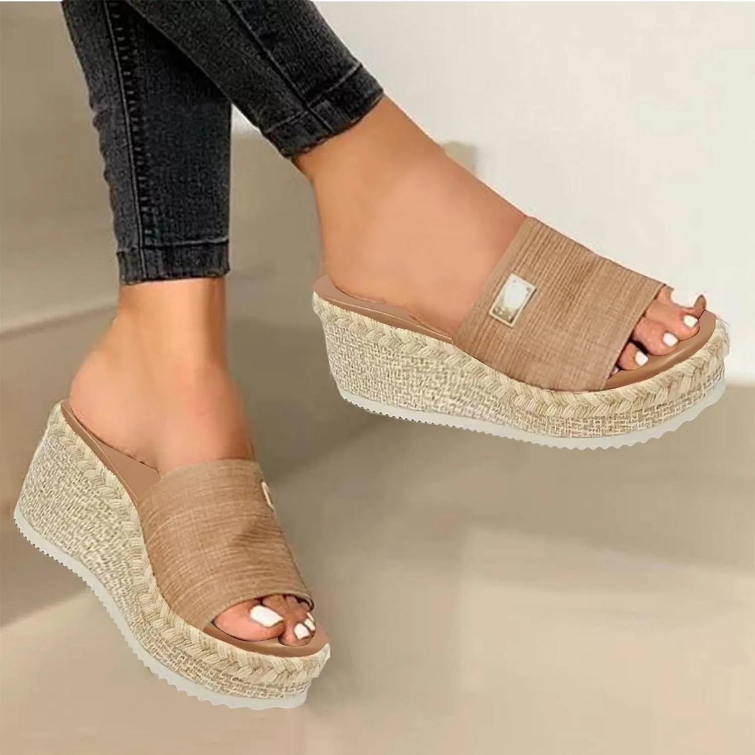 Wedge Sandals for Women Open Toe Espadrilles Platform Fashion Sandal Casual Arch Support Slip On Summer Sandals