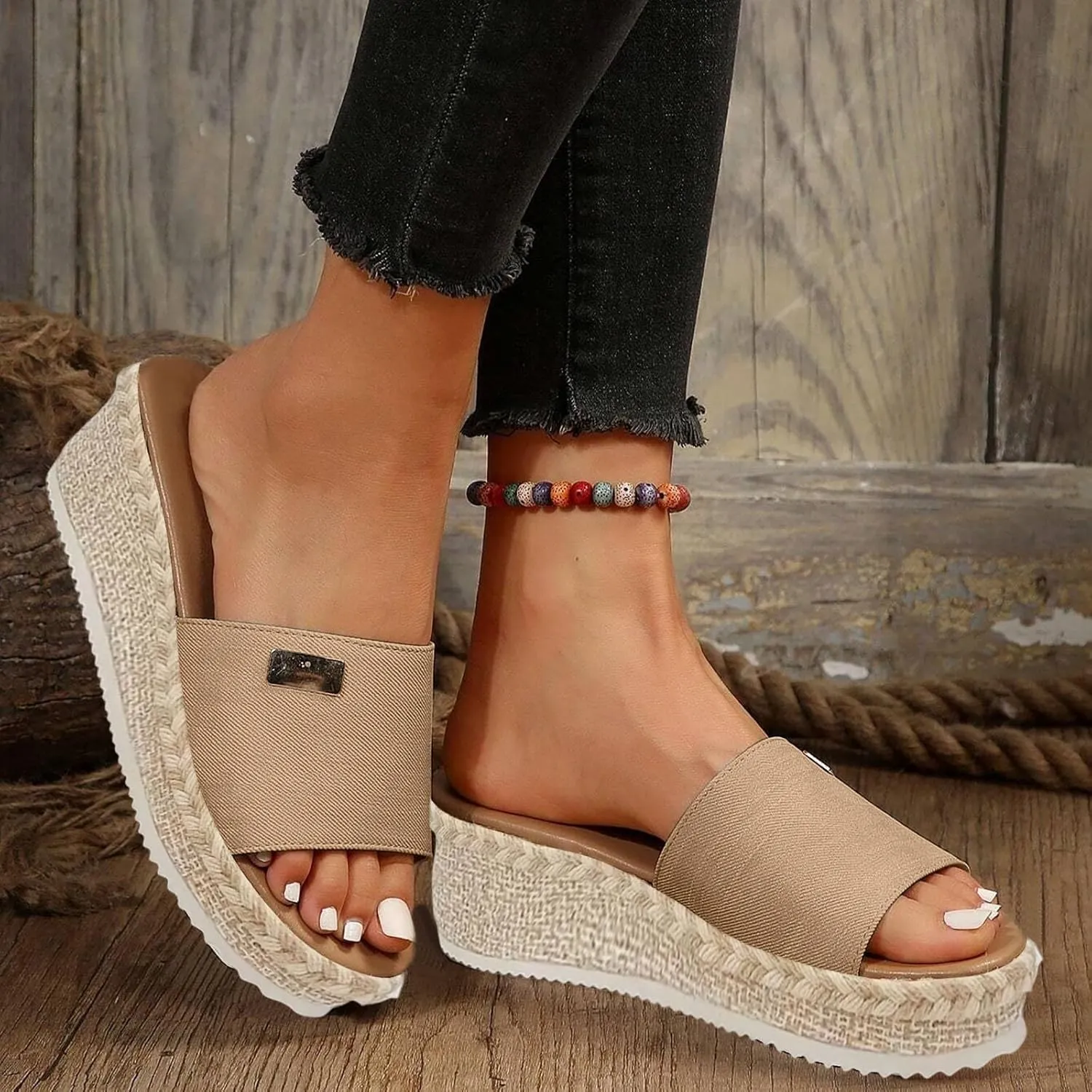 Wedge Sandals for Women Open Toe Espadrilles Platform Fashion Sandal Casual Arch Support Slip On Summer Sandals