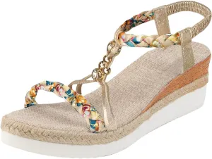 Wedge Sandals for Women Open Toe Espadrilles Platform Sandals Slide Ankle Elastic Floral Bohemian Sandals