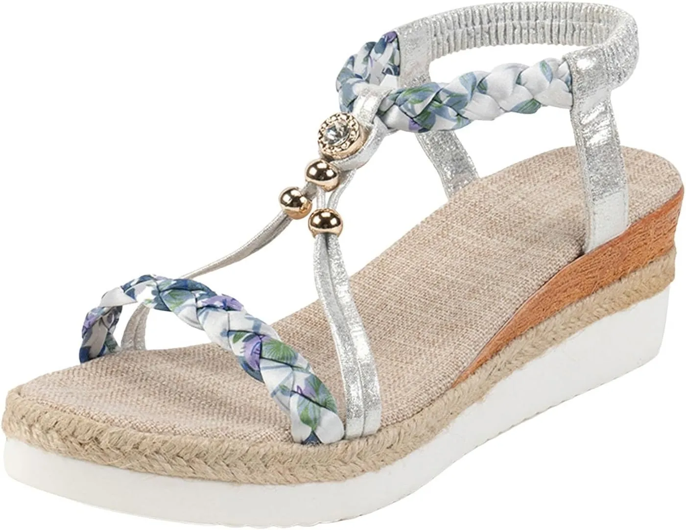 Wedge Sandals for Women Open Toe Espadrilles Platform Sandals Slide Ankle Elastic Floral Bohemian Sandals