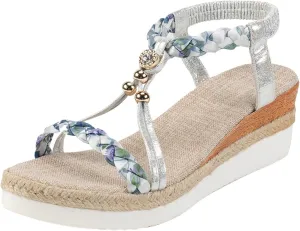 Wedge Sandals for Women Open Toe Espadrilles Platform Sandals Slide Ankle Elastic Floral Bohemian Sandals