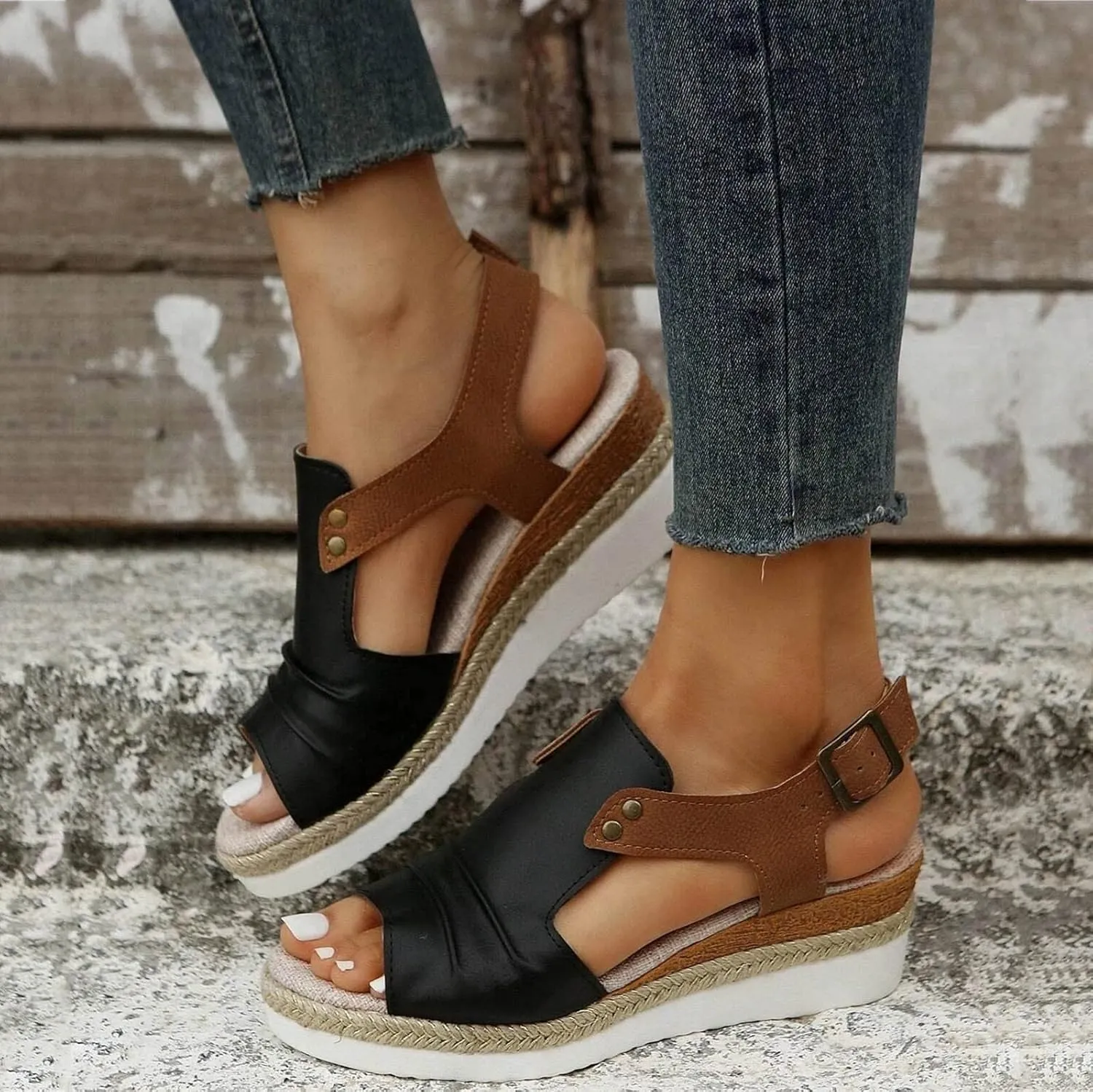 Wedge Sandals for Women Platform Summer Espadrilles Open Toe Sandals Dressy Wide Width Ankle Strap Orthopedic Sandals