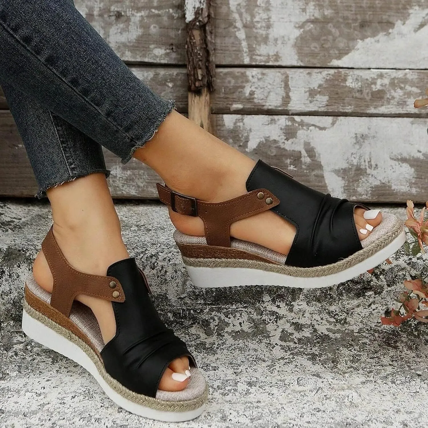 Wedge Sandals for Women Platform Summer Espadrilles Open Toe Sandals Dressy Wide Width Ankle Strap Orthopedic Sandals
