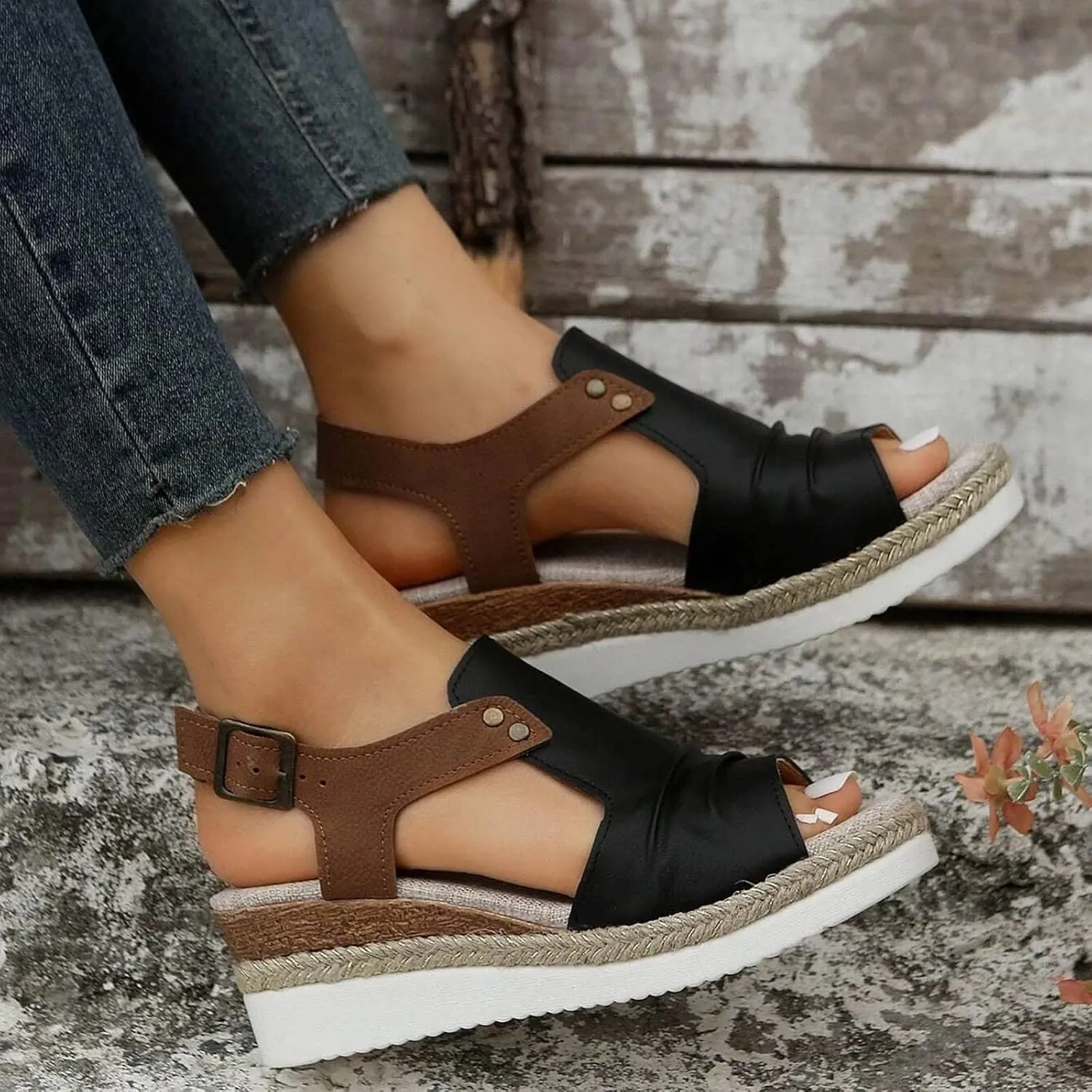 Wedge Sandals for Women,Espadrilles for Women Open Toe Ankle Strap Wedge Heels Sandals Platform Dressy Summer Sandals Wide Width Comfortable Orthopedic Sandals Casual