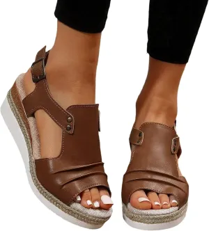 Wedge Sandals for Women,Espadrilles for Women Open Toe Ankle Strap Wedge Heels Sandals Platform Dressy Summer Sandals Wide Width Comfortable Orthopedic Sandals Casual