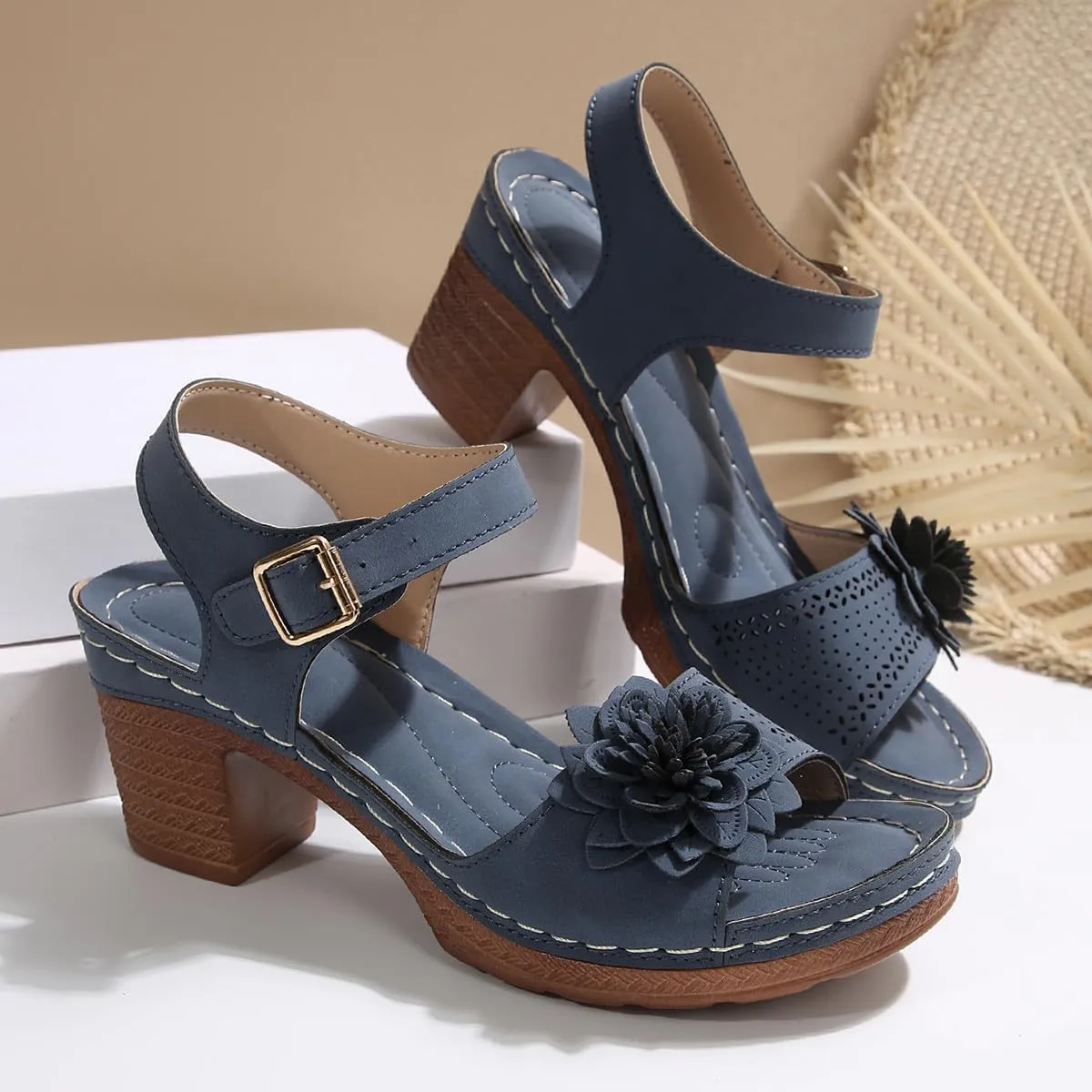Wedges Heels Sandal for Women Dressy Platform Wedge Sandals Ankle Strap Heeled Espadrilles Sandal Ladies Comfortable Cork Summer Dress Shoes for Beach Wedding