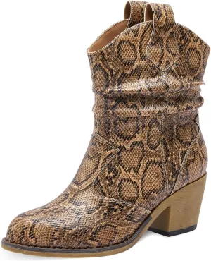 Western Cowboy Boots for Women - Durable Stack Heel and Ankle Style Cowgirl Boots - Comfortable Faux Leather Teen Girls & Women's Ankle Booties