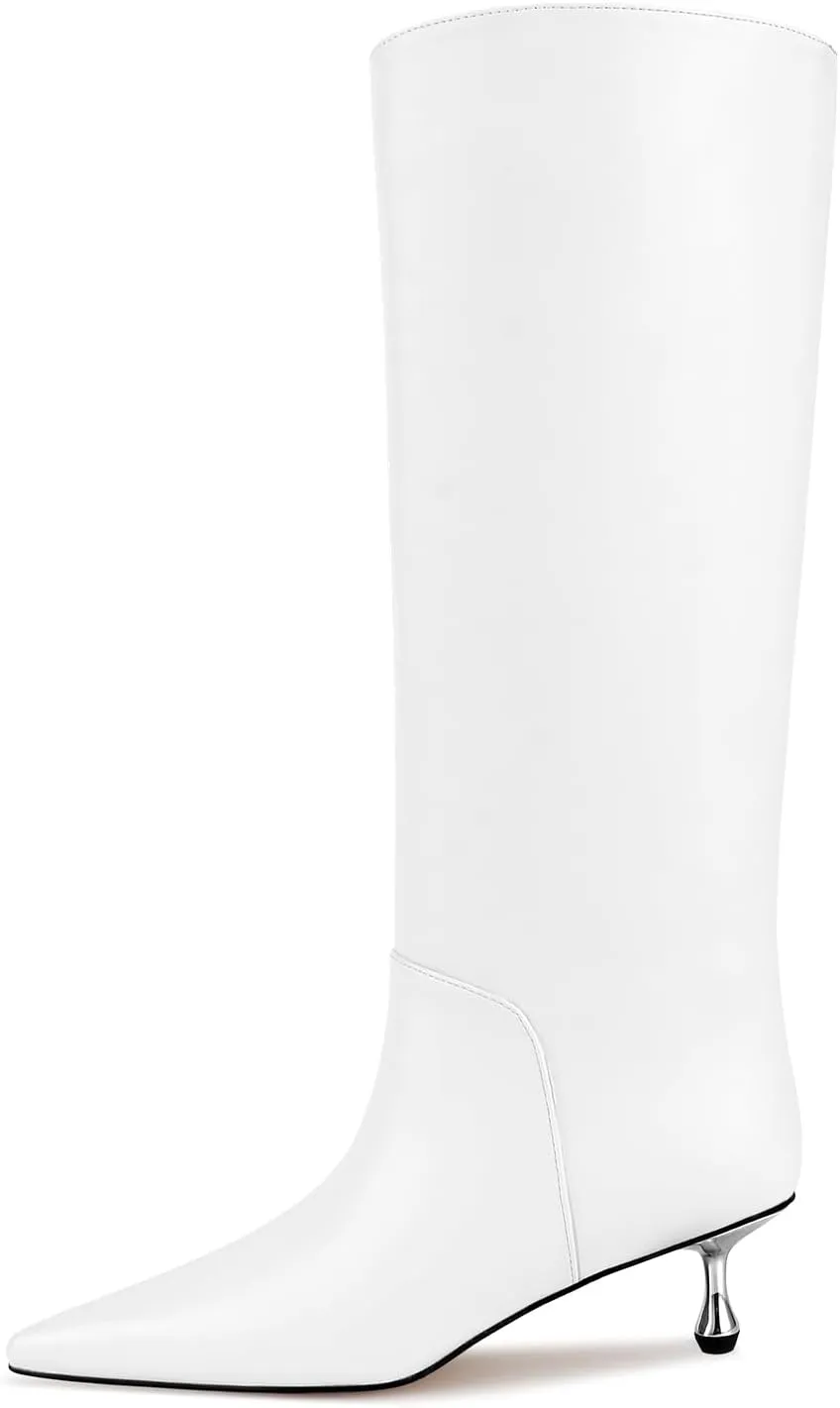 wetkiss Knee High Boots for Women Low Stiletto Drop Heel Boots Pointed Toe Long Boots Fashion Dress Tall Boots Party Date Festival