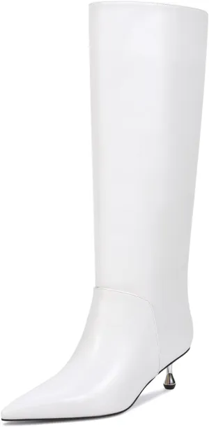 wetkiss Knee High Boots for Women Low Stiletto Drop Heel Boots Pointed Toe Long Boots Fashion Dress Tall Boots Party Date Festival