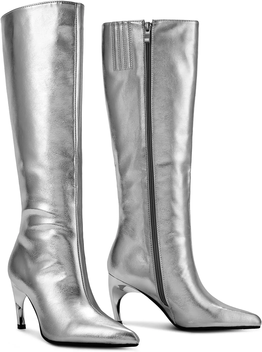 wetkiss Knee High Boots for Women with Stiletto Heel, Pointed Toe Side Zipper Kitten Heel Boots Dress Party Club Festival Shoes