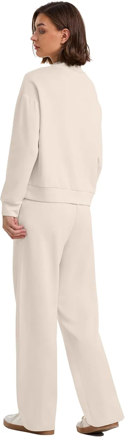 WIHOLL Two Piece Sets for Women Fall Outfits Lounge Sets Mock Neck Tops Wide Leg Pants Vacation Travel Airport Outfits
