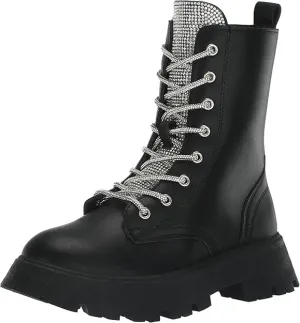 Wild Diva Women's Round Toe Lug Sole Lace Up Mid Calf Boots