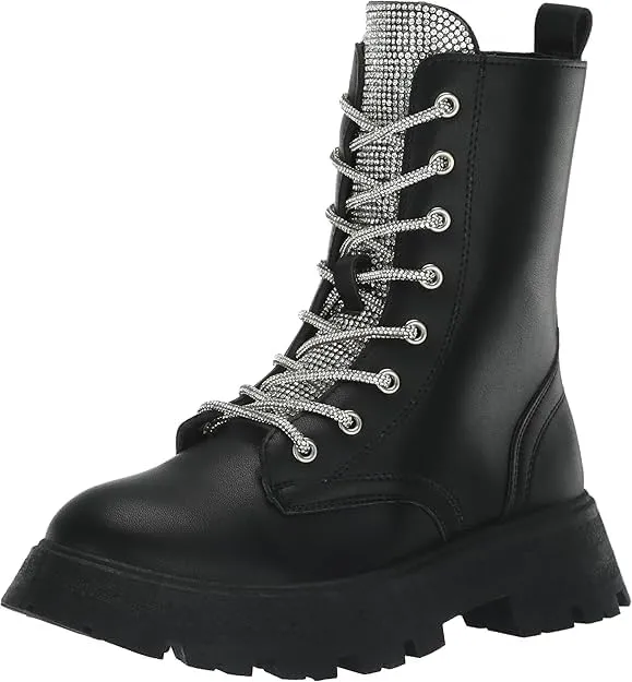 Wild Diva Women's Round Toe Lug Sole Lace Up Mid Calf Boots