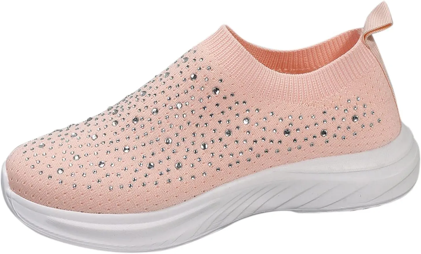 Winter Fashion Women's Sports Shoes Lightweight Woven Mesh Slip On Rhinestone Women's Sneakers (7.5 UK Soft red)