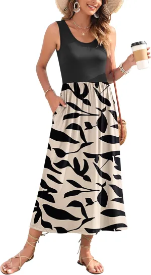 WNEEDU Women's Summer Maxi Dress 2025 Casual Sleeveless Hawaiian Sundress Tropical Long Dress Beach Vacation Outfit