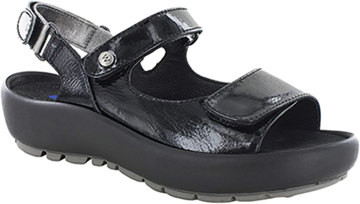 Wolky Women's Flat Sandals, Black Patent Metal, 6.5-7