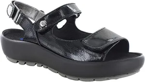 Wolky Women's Flat Sandals, Black Patent Metal, 6.5-7