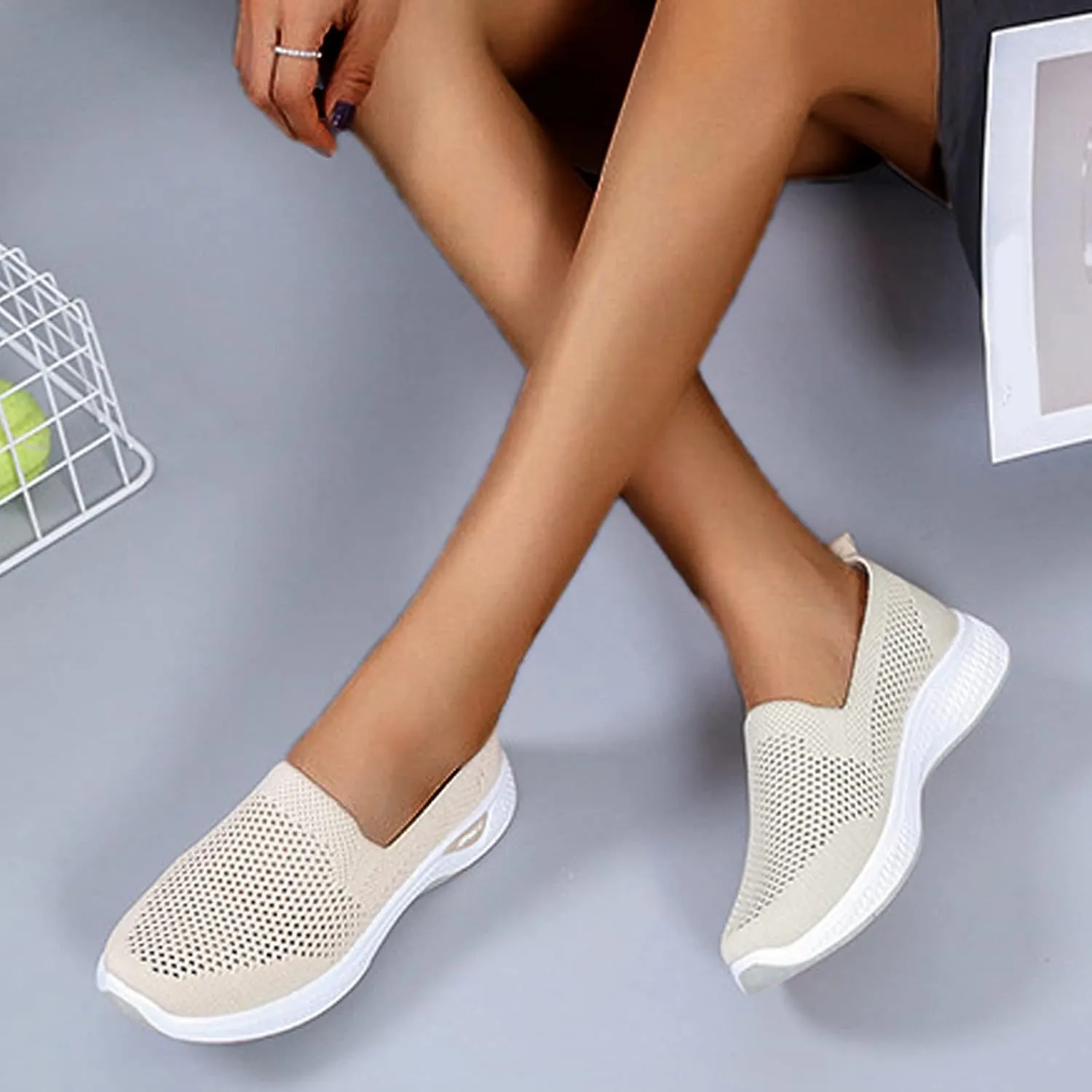 Women Canvas Slip On Sneakers Casual Walking Shoes Lightweight Flat Comfortable Elastic Non Slip Loafers