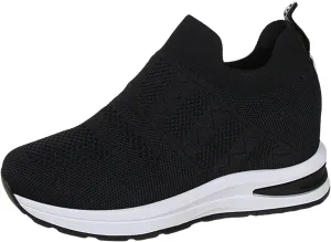 Women Casual Shoes Breathable Flat Sole Inner Elevated Sports Shoes Comfortable Shoes for Women Heels and Pumps Casual (Black, 7.5)