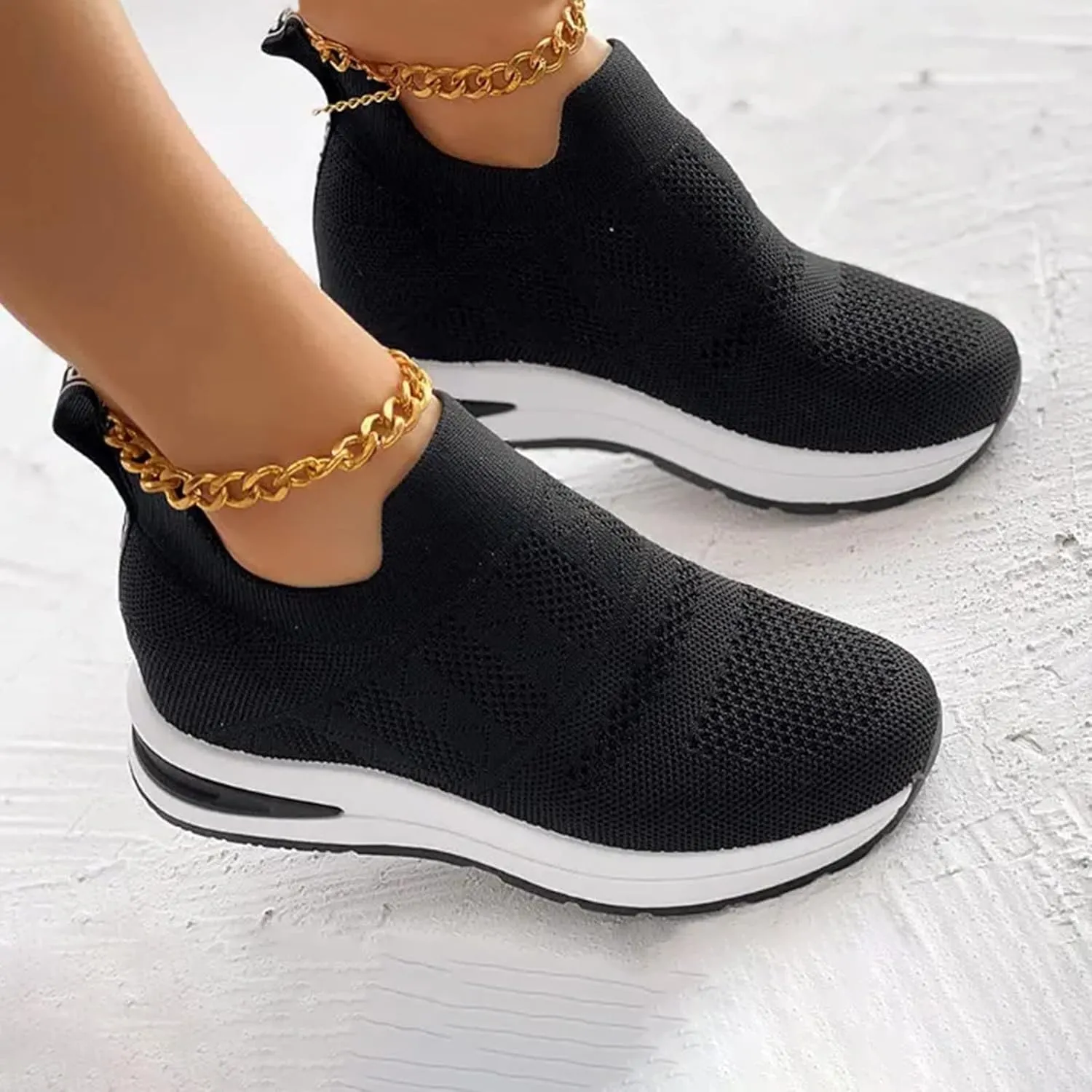 Women Casual Shoes Breathable Flat Sole Inner Elevated Sports Shoes Comfortable Shoes for Women Heels and Pumps Casual (Black, 7.5)