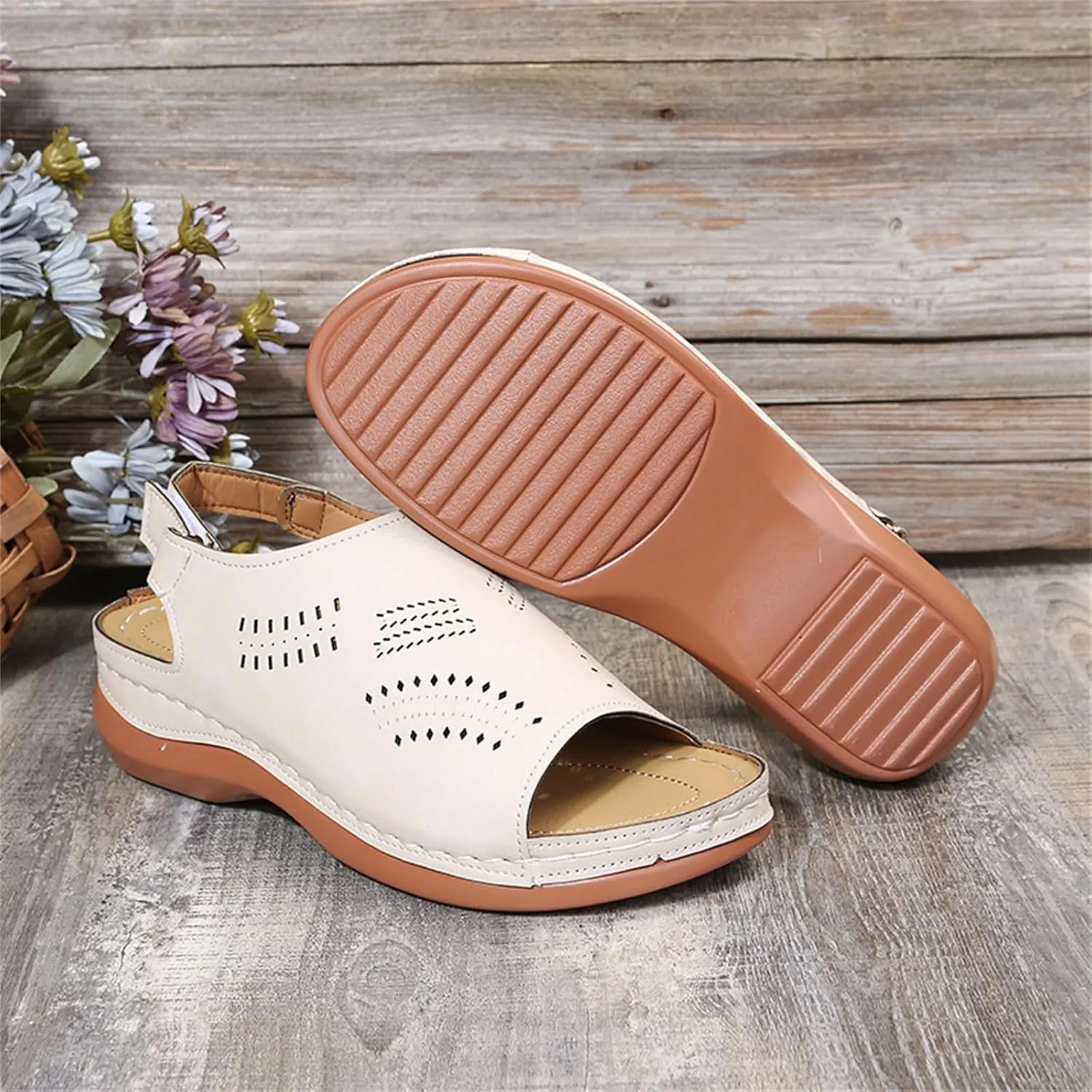 Women Comfortable Sandals Orthopedic Wedge Sandals Summer Hollow Out Slingback Walking Shoes Fish Mouth Adjustable Ankle Strap Shoes for All Occasions: Casual, Work, Party