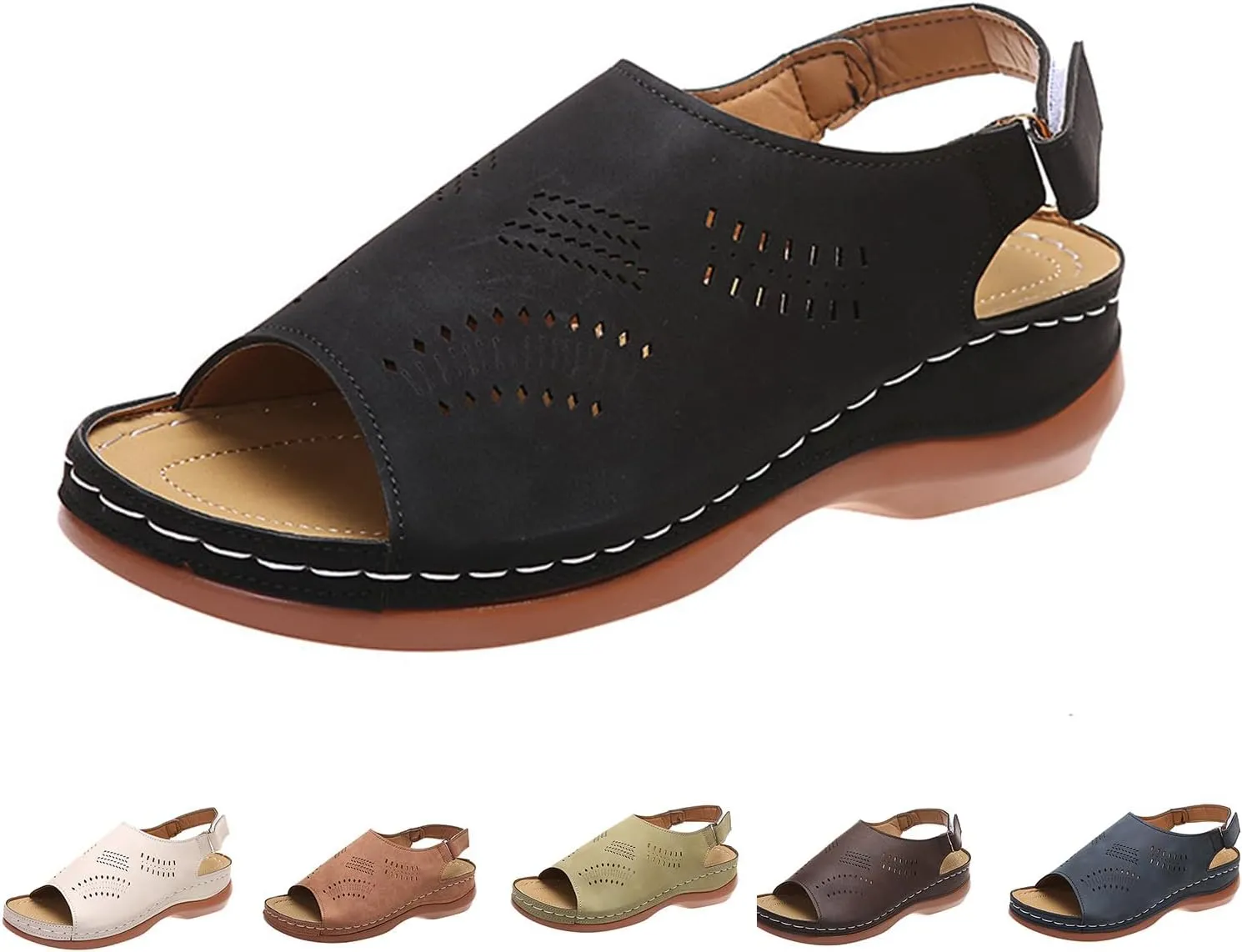 Women Comfortable Sandals Orthopedic Wedge Sandals Summer Hollow Out Slingback Walking Shoes Fish Mouth Adjustable Ankle Strap Shoes for All Occasions: Casual, Work, Party