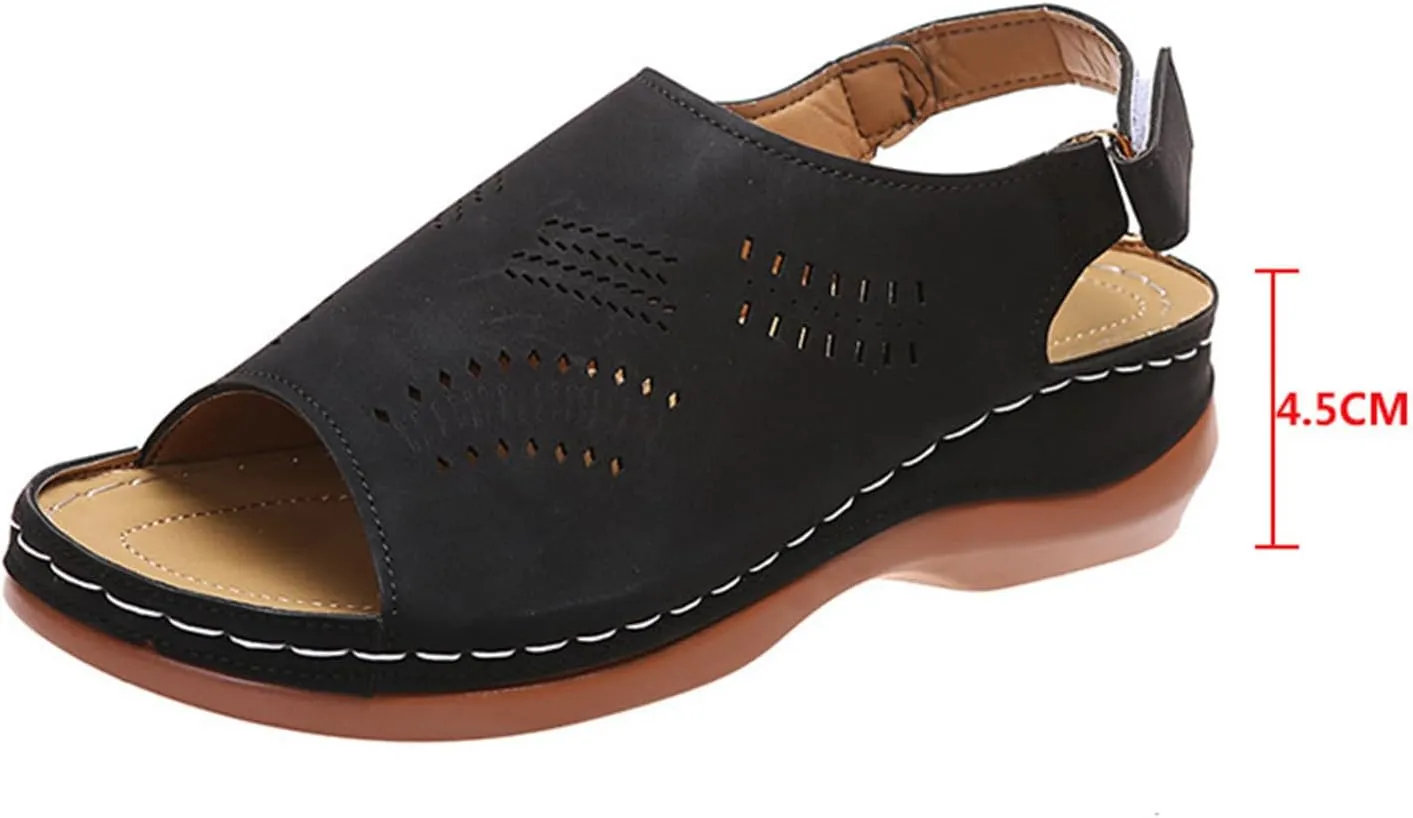 Women Comfortable Sandals Orthopedic Wedge Sandals Summer Hollow Out Slingback Walking Shoes Fish Mouth Adjustable Ankle Strap Shoes for All Occasions: Casual, Work, Party