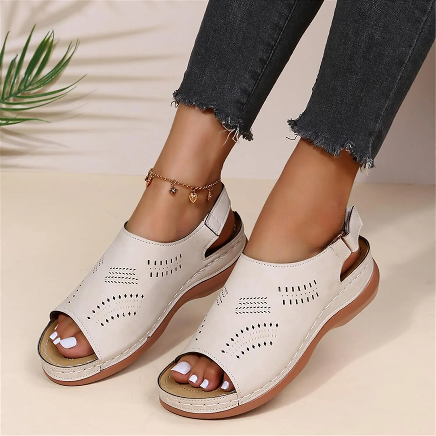Women Comfortable Sandals Orthopedic Wedge Sandals Summer Hollow Out Slingback Walking Shoes Fish Mouth Adjustable Ankle Strap Shoes for All Occasions: Casual, Work, Party