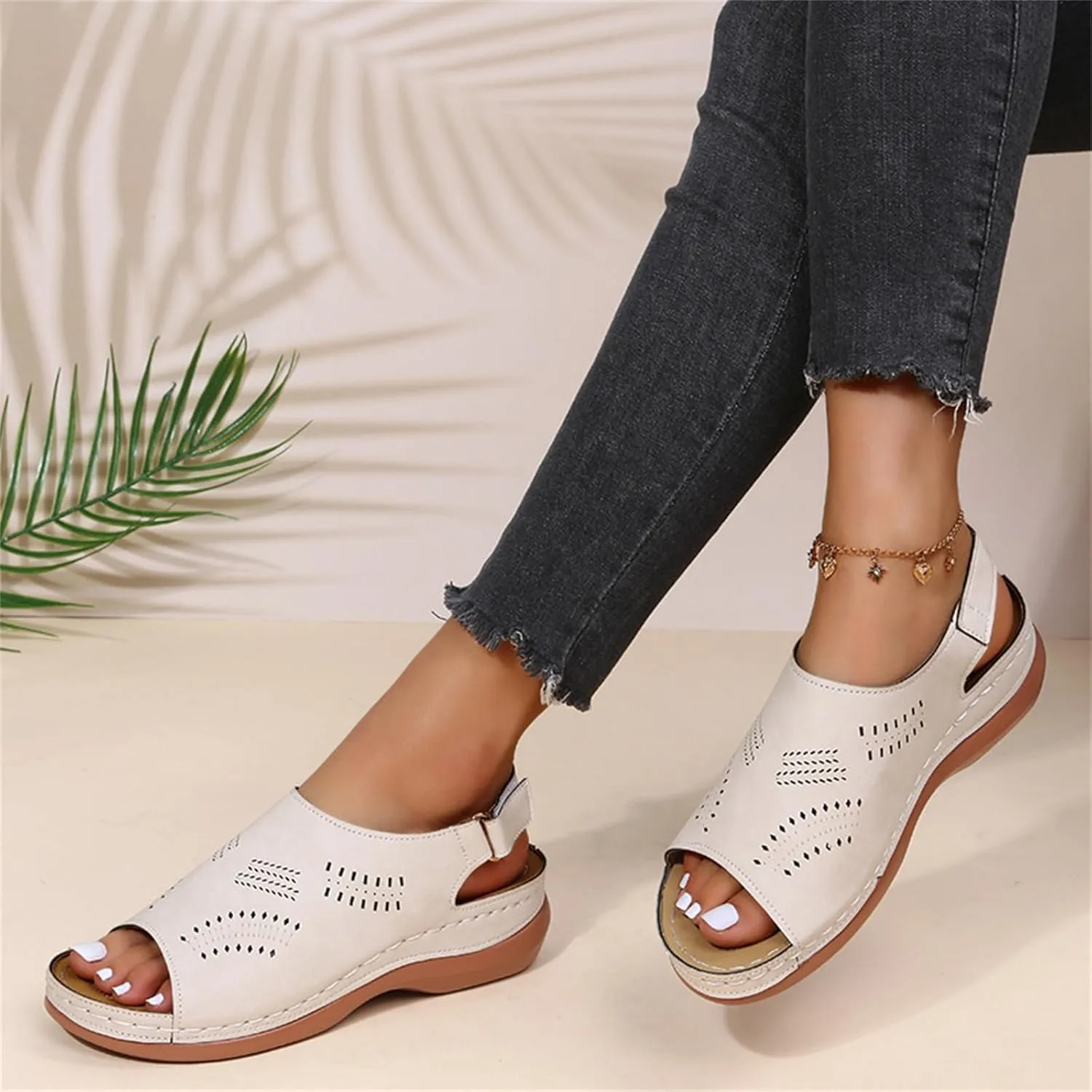 Women Comfortable Sandals Orthopedic Wedge Sandals Summer Hollow Out Slingback Walking Shoes Fish Mouth Adjustable Ankle Strap Shoes for All Occasions: Casual, Work, Party