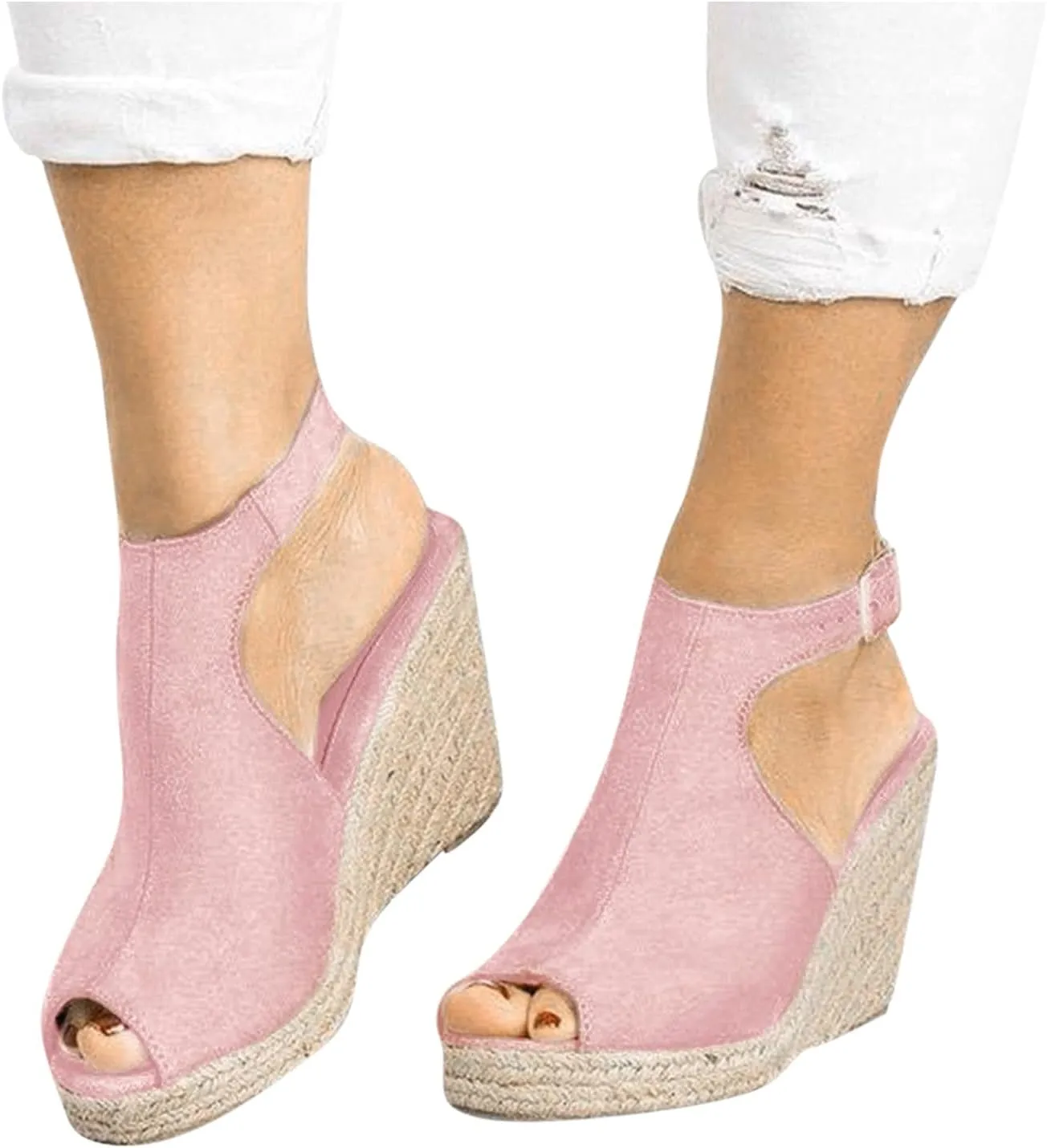 Women Dressy Summer Wedge Sandals, Womens Espadrille Wedge Sandals Open Toe Ankle Strap Platform Wedge High Heels Outdoor Casual Summer Dress Shoes