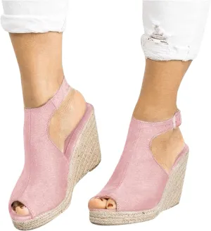 Women Dressy Summer Wedge Sandals, Womens Espadrille Wedge Sandals Open Toe Ankle Strap Platform Wedge High Heels Outdoor Casual Summer Dress Shoes
