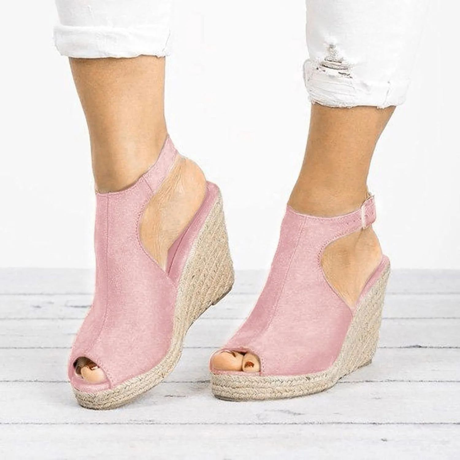 Women Dressy Summer Wedge Sandals, Womens Espadrille Wedge Sandals Open Toe Ankle Strap Platform Wedge High Heels Outdoor Casual Summer Dress Shoes