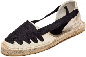 Women Espadrille Lace Up Flats Comfortable Summer Breathable Espadrille Sandals Adjustable Shoelace Dating Work Travel