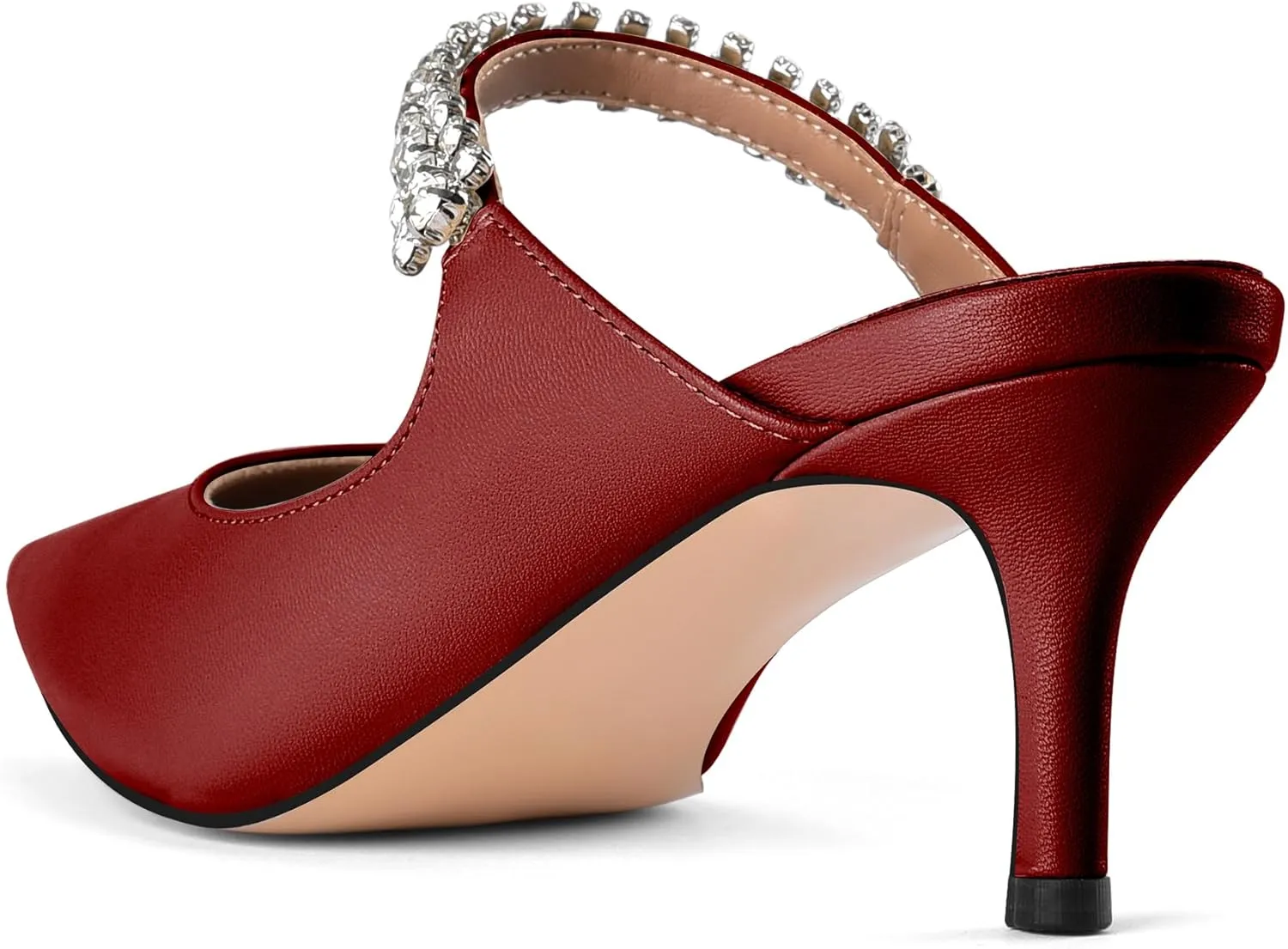 Women Heeled Mules Rhinestone Pointed Toe Stiletto High Heels Slip On Dress Shoes Bridal Evening Formal Wedding