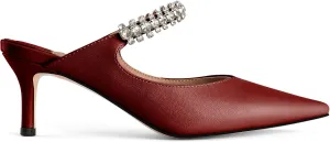 Women Heeled Mules Rhinestone Pointed Toe Stiletto High Heels Slip On Dress Shoes Bridal Evening Formal Wedding