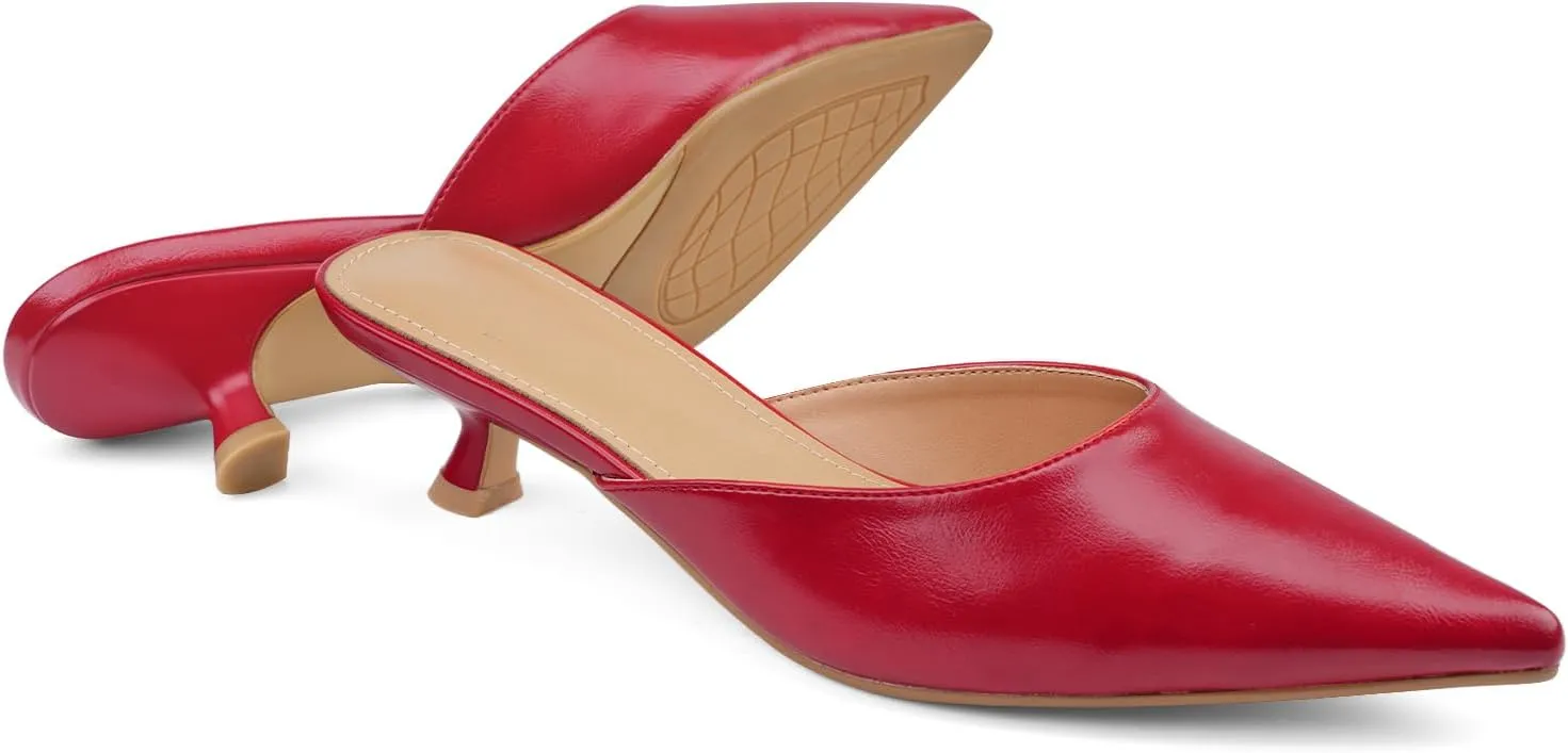 Women Kitten Heels Mules Mesh Pointed Toe Low Heel Pumps Closed Toe Slingback Dress Shoes