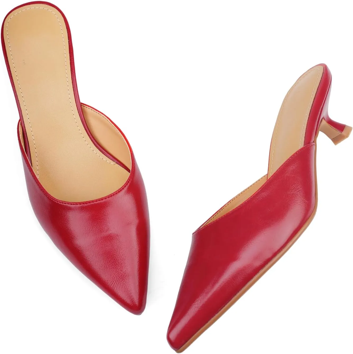 Women Kitten Heels Mules Mesh Pointed Toe Low Heel Pumps Closed Toe Slingback Dress Shoes