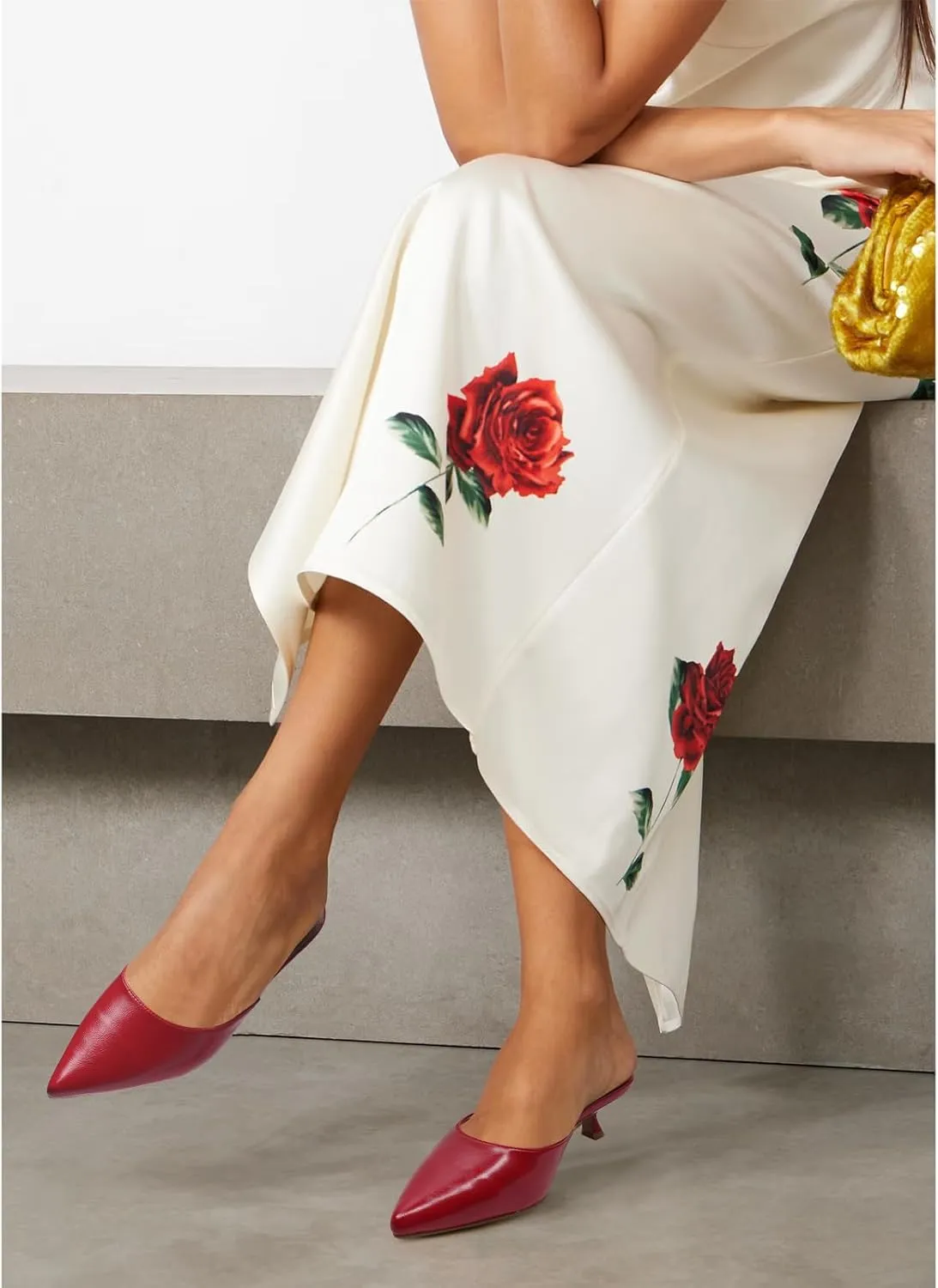 Women Kitten Heels Mules Mesh Pointed Toe Low Heel Pumps Closed Toe Slingback Dress Shoes