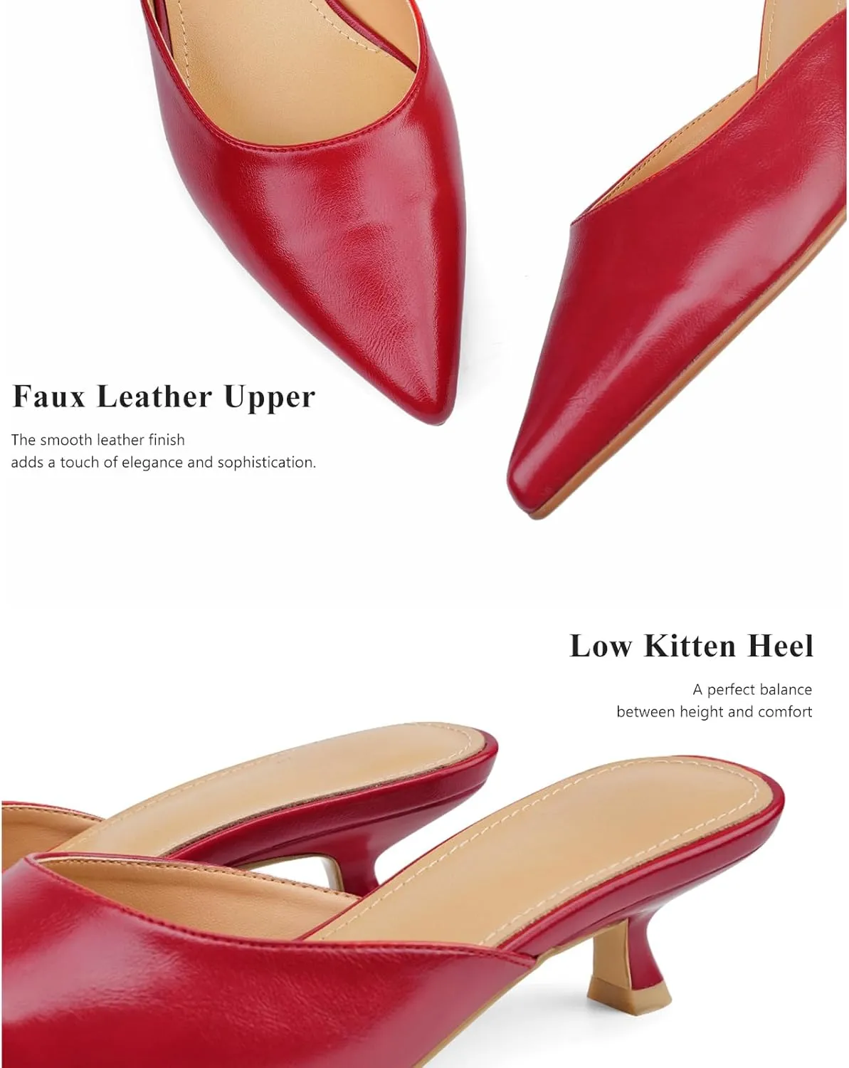 Women Kitten Heels Mules Mesh Pointed Toe Low Heel Pumps Closed Toe Slingback Dress Shoes
