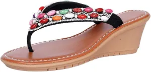 Women Rhinestone Boho Sandals Comfortable Clip Toe Bohemian Sandals Summer Dressy Slip On Wedge Flip Flop For Prom Party Wedding Performance