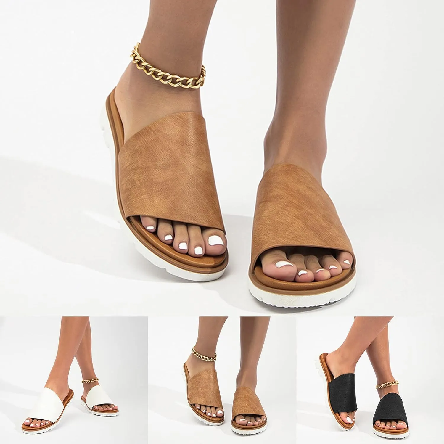 Women Sandals Fashion New Pattern Summer Solid Color Slip On Flat Comfortable Beach Sandals Non Slip Sandals
