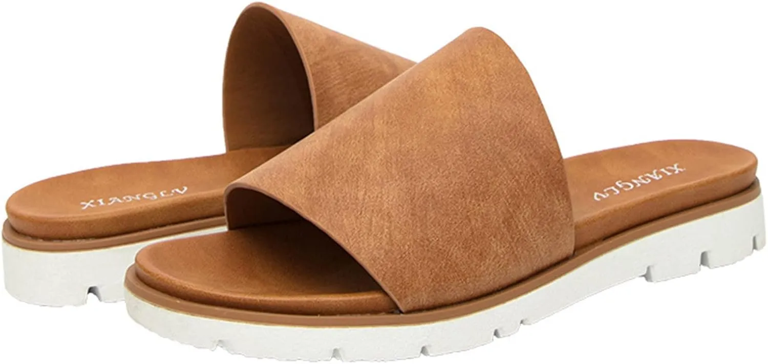 Women Sandals Fashion New Pattern Summer Solid Color Slip On Flat Comfortable Beach Sandals Non Slip Sandals