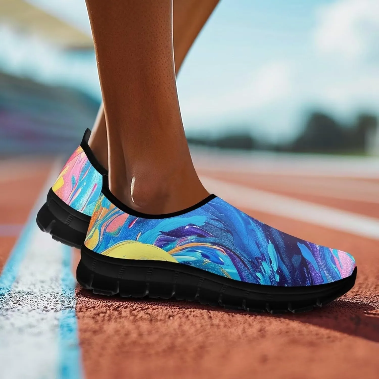 Women Sports Air Running Sneakers Lightweight Slide-in Casual Walking Shoes（Black Sole）
