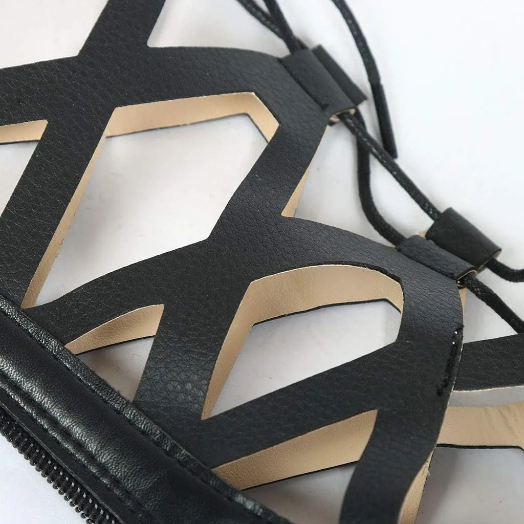 Women Summer Beach Knee High Gladiator Sandals Open Toe Cross Strap Slip On Roman Sandals Lace Up Zipper Back Dress Shoes